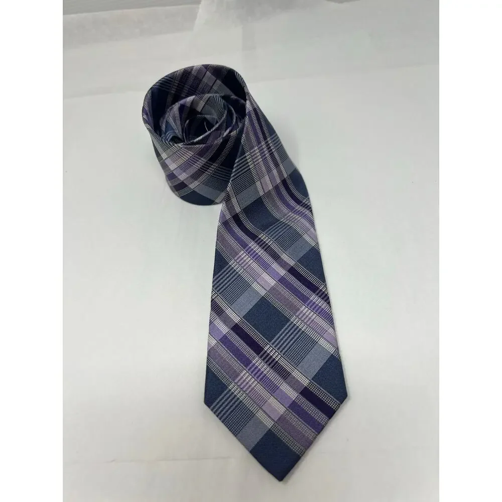 Pronto Uomo Purple Twill Silk Tie Classic Plaid Mens‎ Necktie